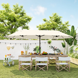 Parasol de jardin XXL parasol grande taille 4,6L x 2,7l x 2,4H m ouverture fermeture manivelle acier polyester haute densité crème