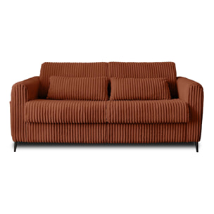 Owen - canapé 3 places convertible - couchage quotidien - matelas 12 cm - en velours côtelé grosses côtes - Terracotta