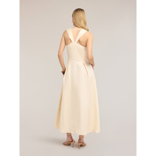Motivi - Vestido con escote cuadrado en mezcla de lino - Blanco