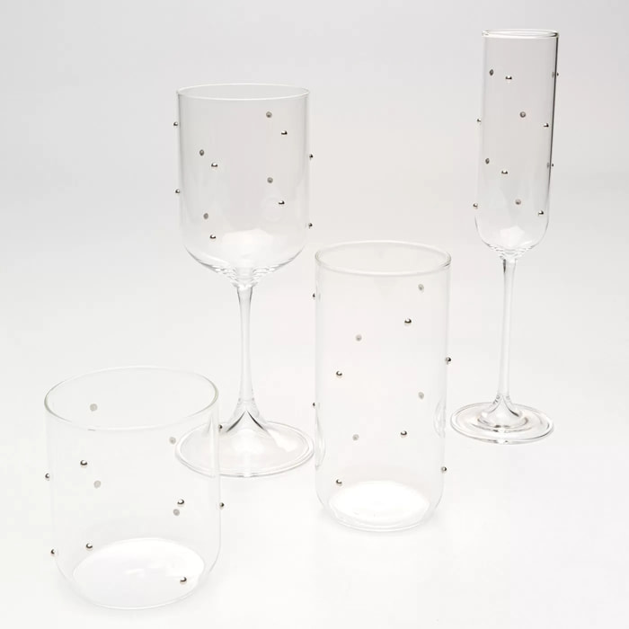 Flûtes à champagne Glam Dots argentées set de 4 Kare Design