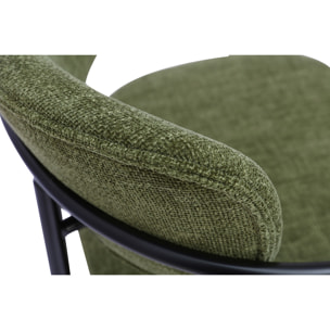 Chaises en tissu effet velours texturé vert kaki et métal noir (lot de 2) SWIFT
