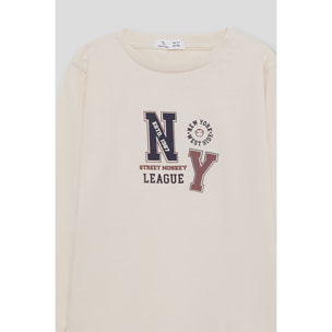 Camiseta niño crudo de manga larga, estampado universitario Street Monkey League | Color: Crudo | Street Monkey