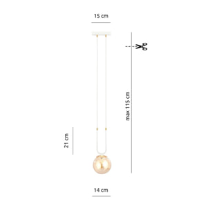 Lampada a sospensione GLAM in acciaio bianco e vetro ambrato