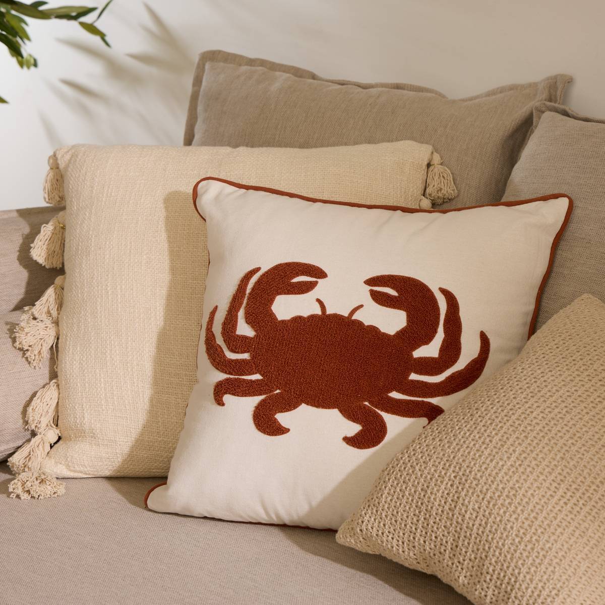Coussin brodé Oceania 45x45cm blanc
