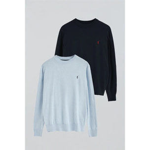 Pack uomo con due maglioni in blu marino e blu chiaro vigorè in misto lana con ricamo Rigby Go