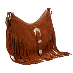 Barlassina bolso bandolera Mujer. Piel auténtica Gamuza, con flecos.