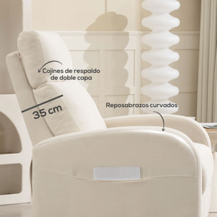 Sillón Relax Reclinable Manual Sillón Relax Tapizado en Lino Sintético con Reposapiés y Bolsillo Lateral Carga 135 kg Sillón Reclinable para Dormitorio Oficina Crema