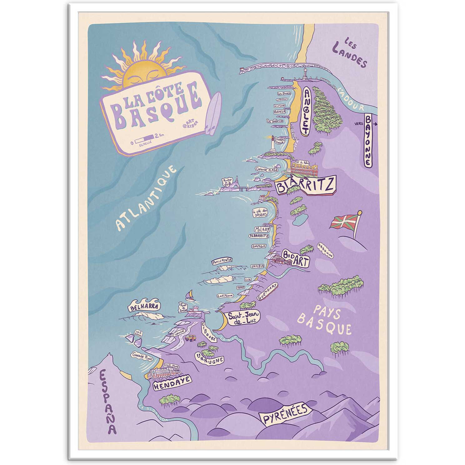 Affiche - Carte Pays Basque - Art Rider
