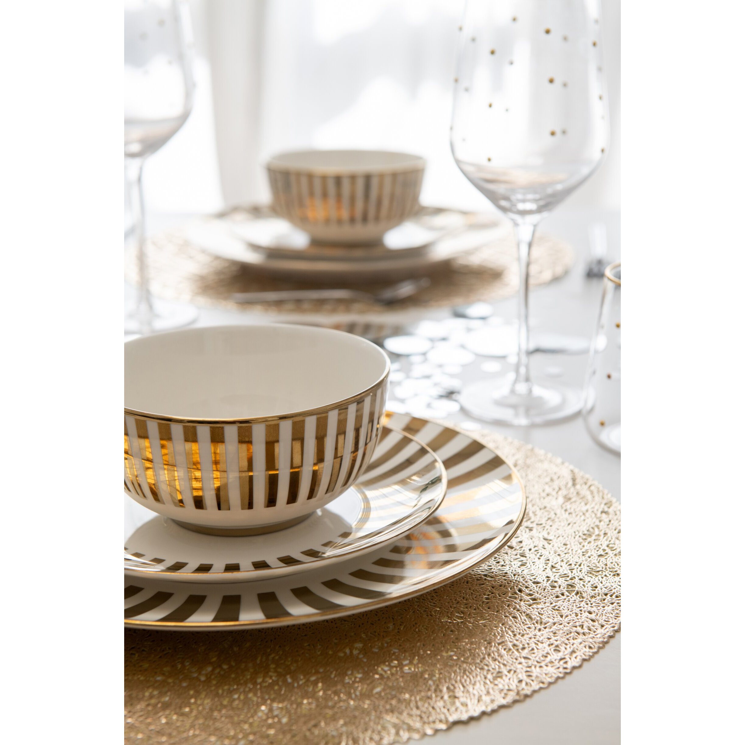 J-Line plat Lignés - porcelaine - or/blanc - boîte de 2