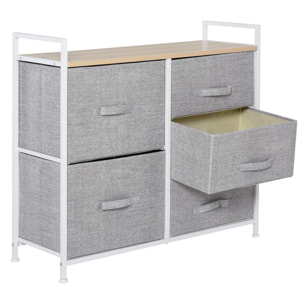 Commode Meuble de Rangement 5 Tiroirs Amovibles pour Chambre Salon Cuisine 83 x 29 x 77 cm Gris