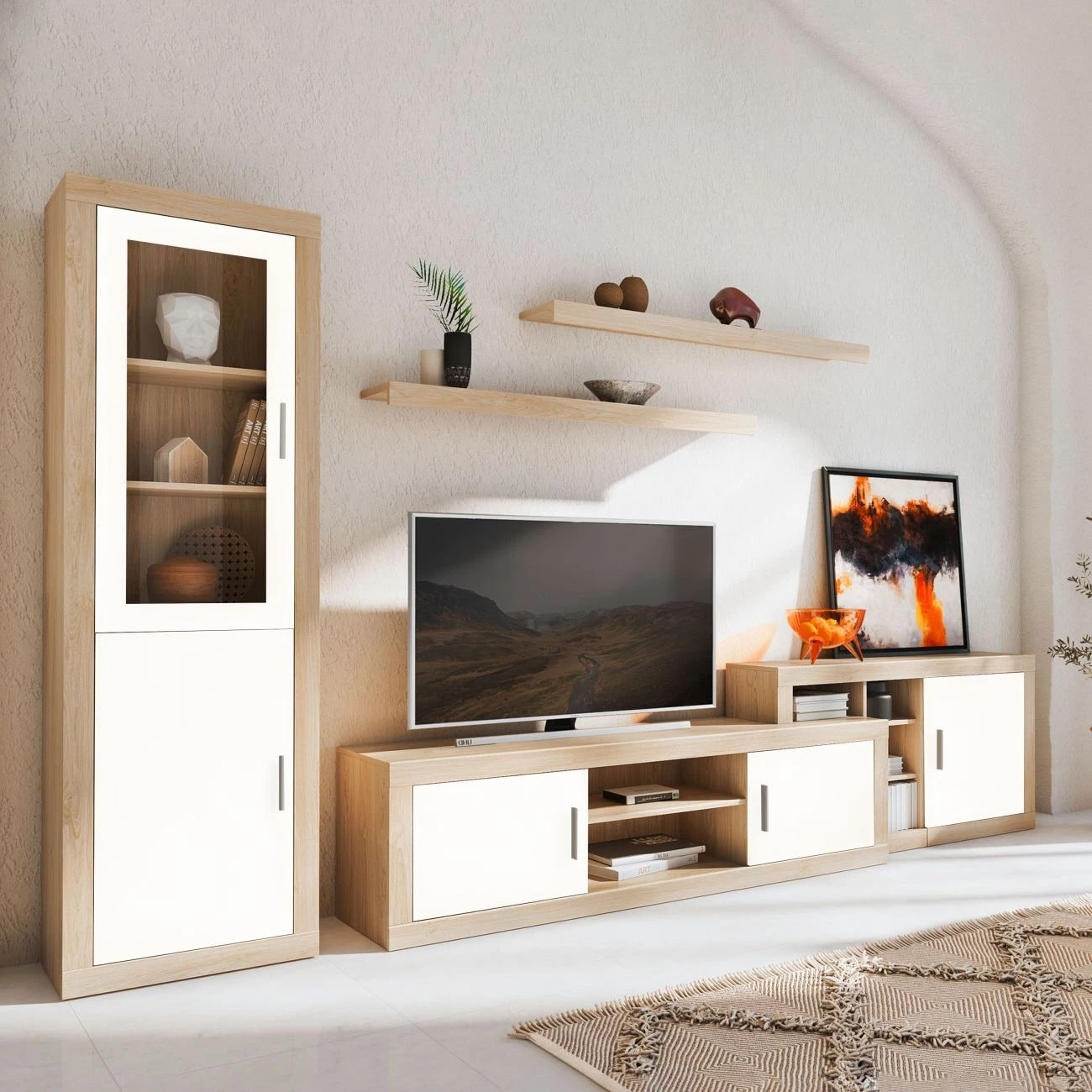 Módulo bajo de 1 puerta en cambria y blanco 130 cm Nuka Cambria - Blanco