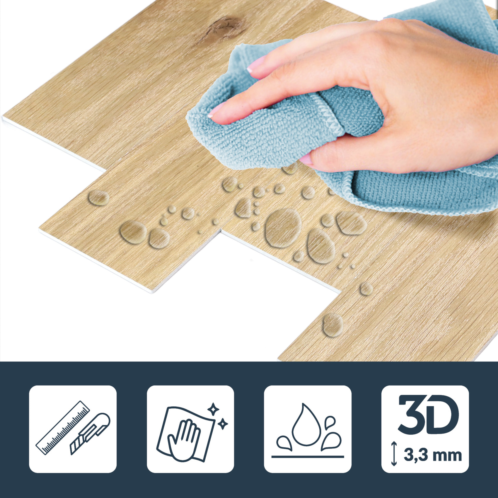 Crédence adhésive murale 3D  - Effet bois 4 pièces - Naturel