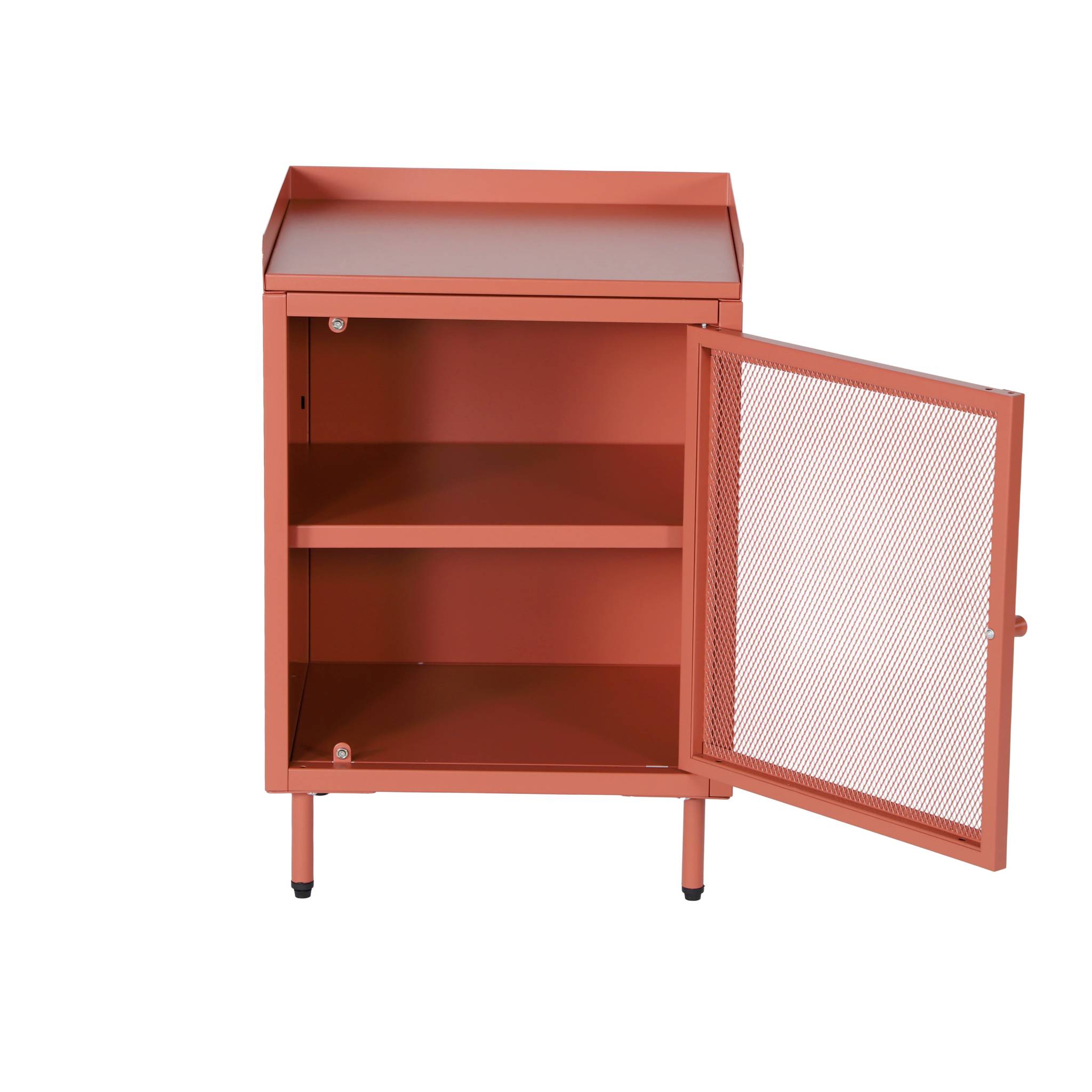 Lot de 2 tables de chevet industrielles métal terracotta 1 porte grillagée. 40 x 37 x 58.5 cm - Ohio