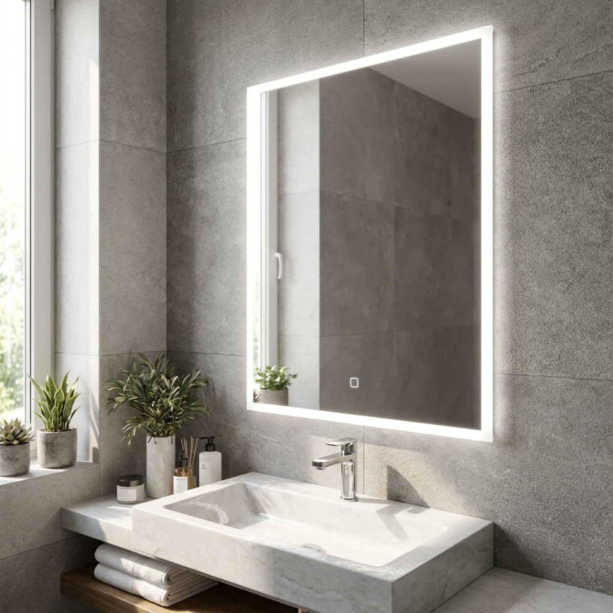 Miroir LED 60 x 80 cm avec éclairage 3 couleurs et capteur tactile SAT Feel (SATZFEELOBLED6080)