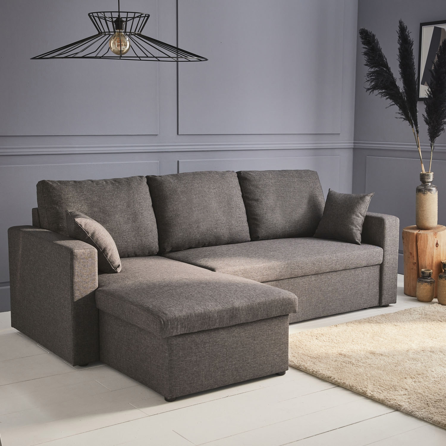 Canapé d'angle convertible réversible 3 places tissu avec coffre IDA