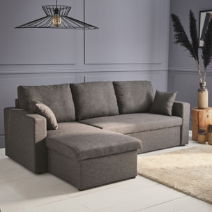 Canapé d'angle convertible réversible 3 places tissu avec coffre IDA