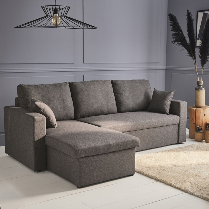 Canapé d'angle convertible réversible 3 places tissu avec coffre IDA