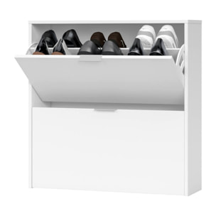 Scarpiera Louisville, Armadio portascarpe a 2 ante a ribalta, Scarpiera bassa da ingresso, Mobile basso, cm 75x22h76, Bianco