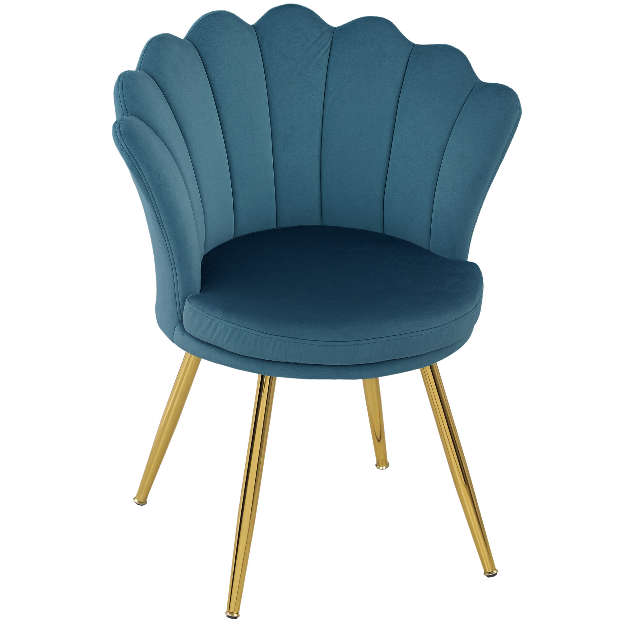 Chaise coquillage chaise design pieds métal dorés effilés velours bleu