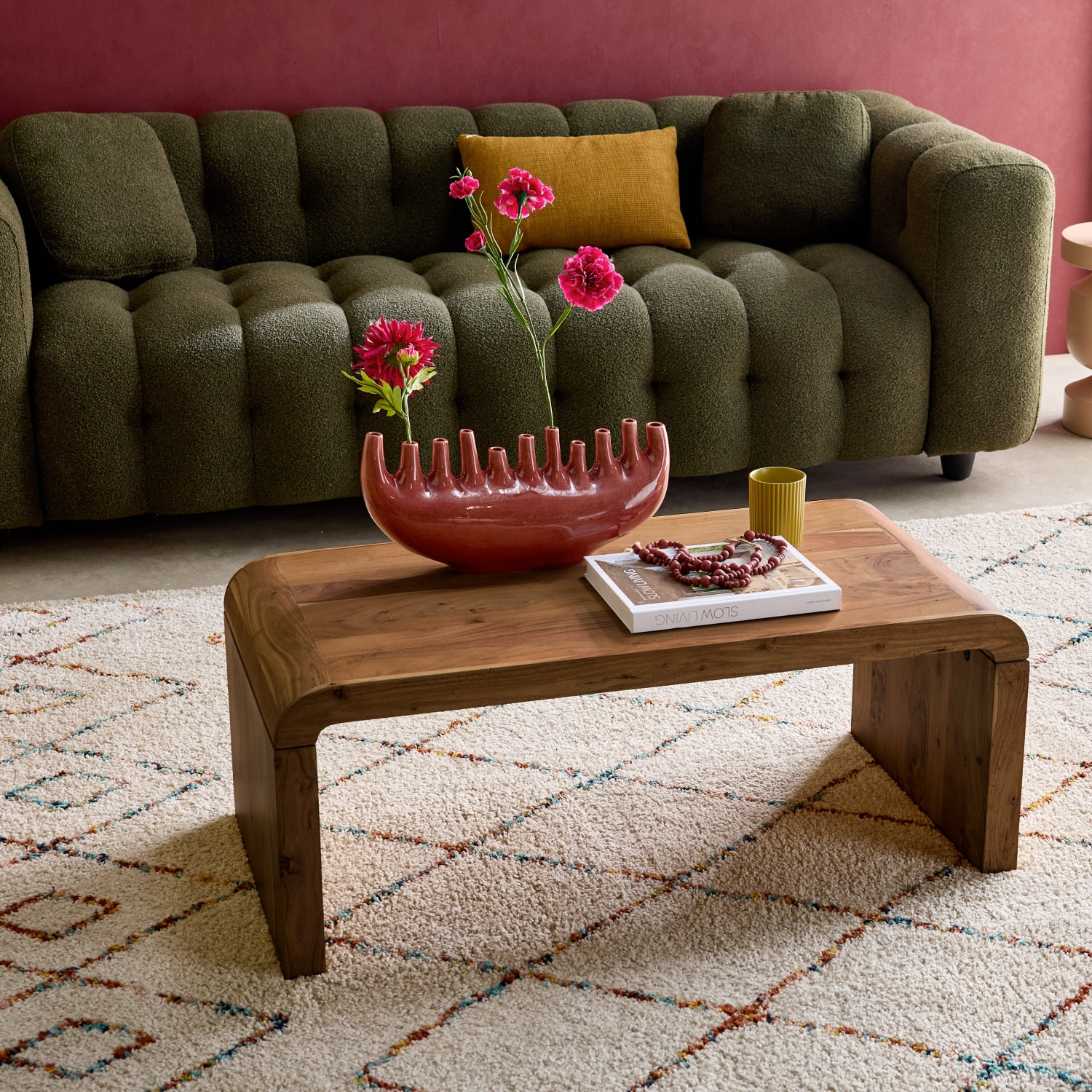 Table basse rectangulaire en bois de manguier massif 100cm noyer