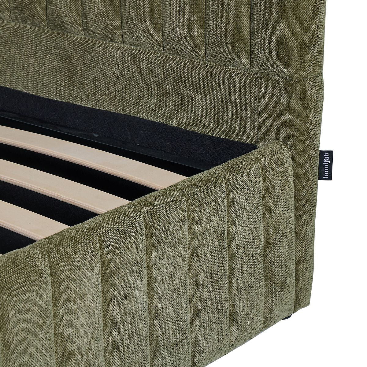 Lit coffre adulte avec tête de lit capitonnée en tissu chenille - ALTO
