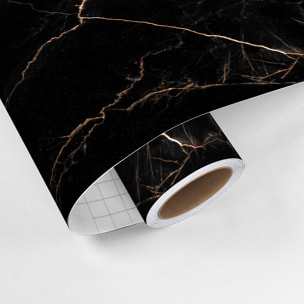 Rouleau revêtement adhésif vinyle au mètre - Sticker lavable Cuisine Meuble Armoire Porte - MARBRE NOIR ET CUIVRE