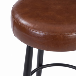 Tabouret pour îlot central 65 cm en cuir de buffle marron foncé - Malo