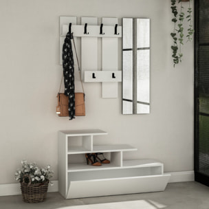 ACCRA - Meuble d'entrée effet bois avec porte manteau, rangement et miroir
