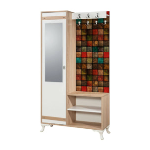 Mobile da ingresso Sugilite, Entratina appendiabiti, Composizione per atrio, Consolle portaoggetti multifunzione, 100x36h190 cm, Quercia e Multicolore