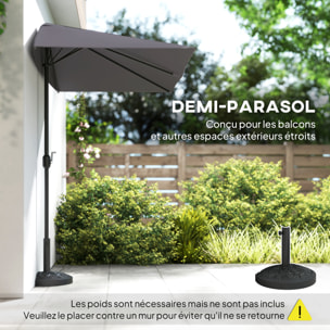 Demi-parasol Ø 230 cm Parasol de balcon terrasse avec manivelle Protection solaire UV Polyester pour contre au mur, porche, balcon crème
