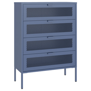 Meuble à chaussures 4 portes en métal bleu gris EMMA