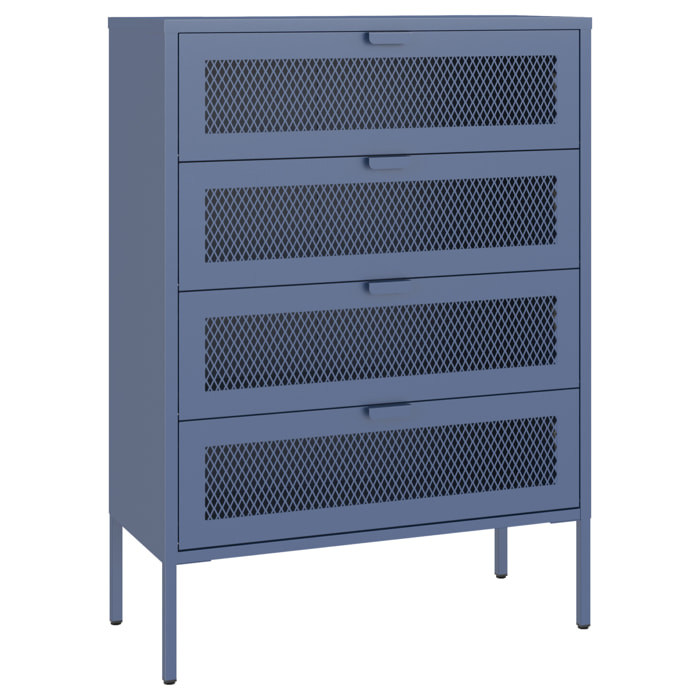 Meuble à chaussures 4 portes en métal bleu gris EMMA