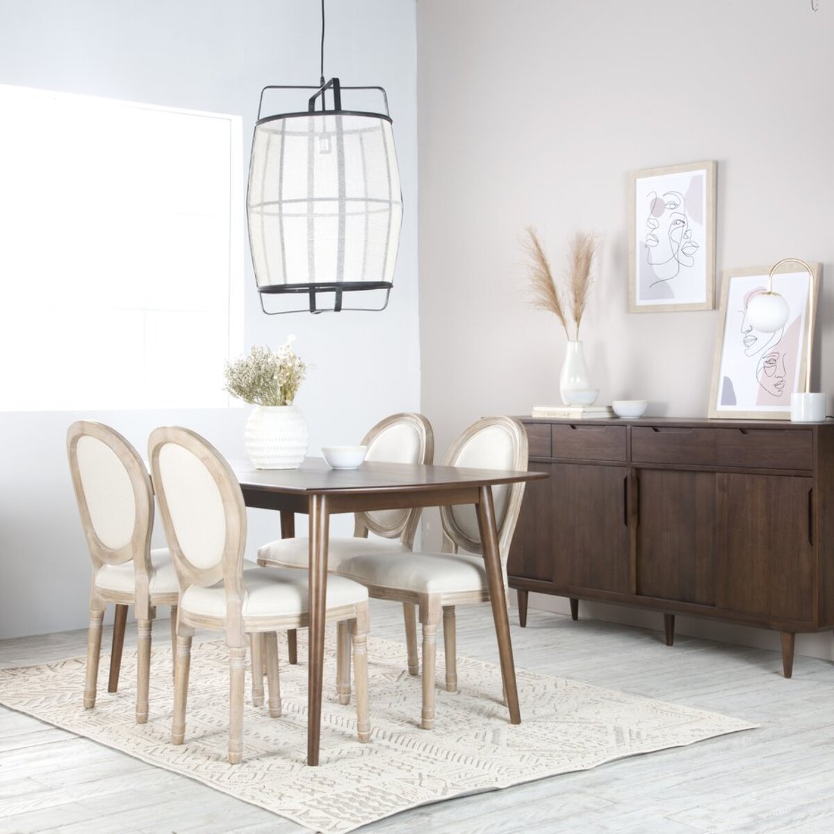 Chaise rembourrée Victoria -bois massif de bouleau / mousse et tissu-couleur beige 48 x 96 x 46 cm