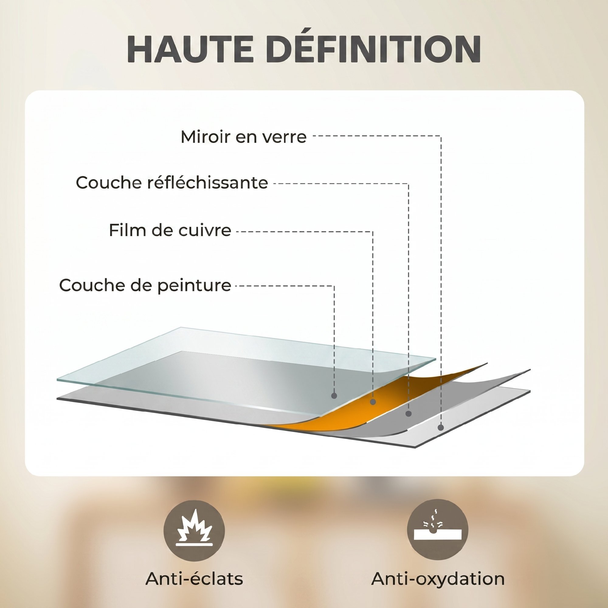 Miroir mural rectangulaire dim. 76L x 101H cm cadre MDF noir
