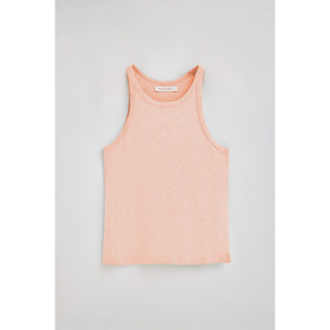 Camiseta color maquillaje de lino y algodón con monograma bordado