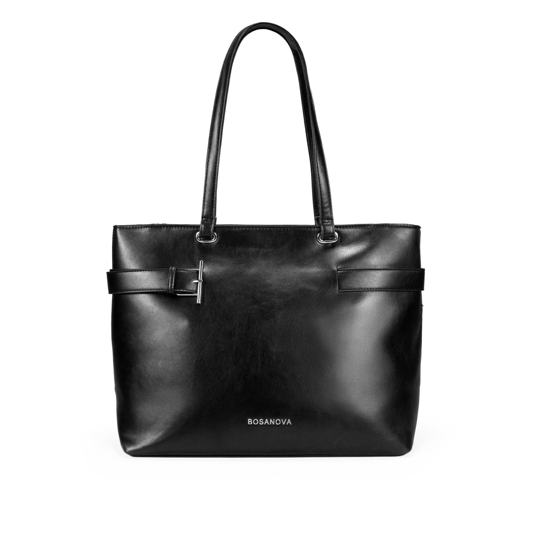 Bolso shopper negro para portátil con hebilla de metal
