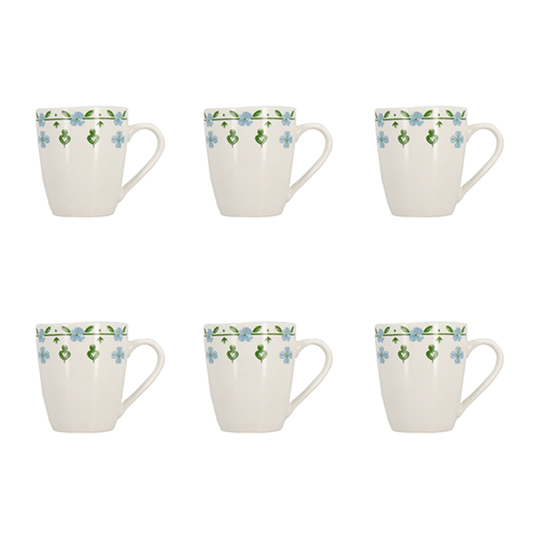 Lot de 6 mugs 36cl en porcelaine blanc et bleu floral PRIMAVERA