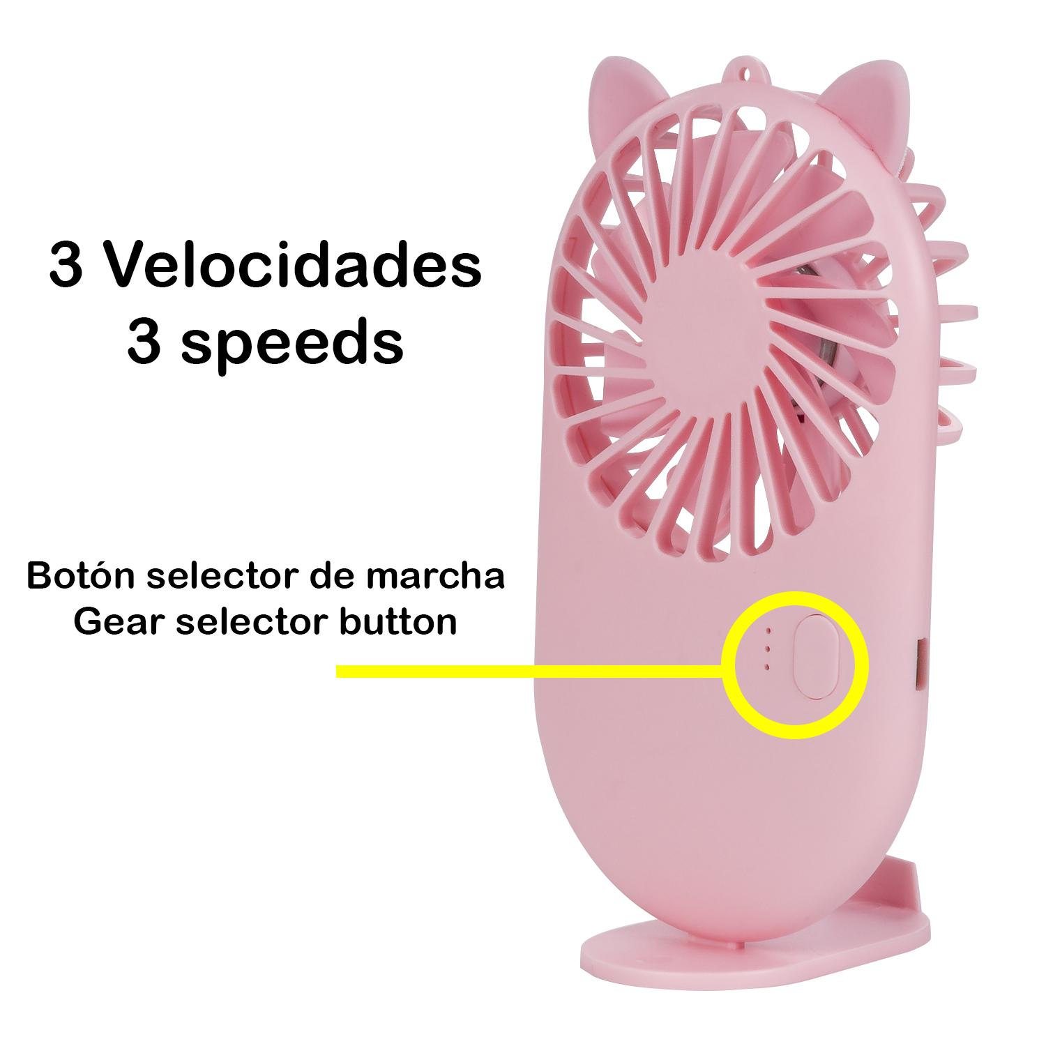 Mini ventilador portátil con batería de 800mAh. Soporte stand para mesa.