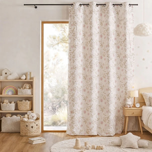 Rideau jacquard polycoton motifs végétaux - Beige