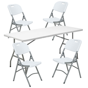 Mesa rectangular plegable Multifuncional 183x76x74cm, y Set de 4 Sillas plegables 51x45x85,5cm, ideal para exteriores
