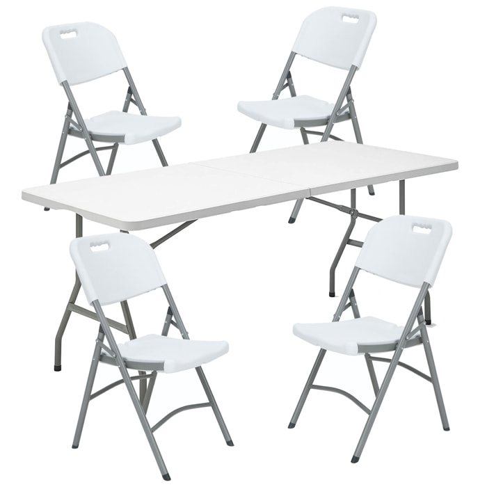 Mesa rectangular plegable Multifuncional 183x76x74cm, y Set de 4 Sillas plegables 51x45x85,5cm, ideal para exteriores