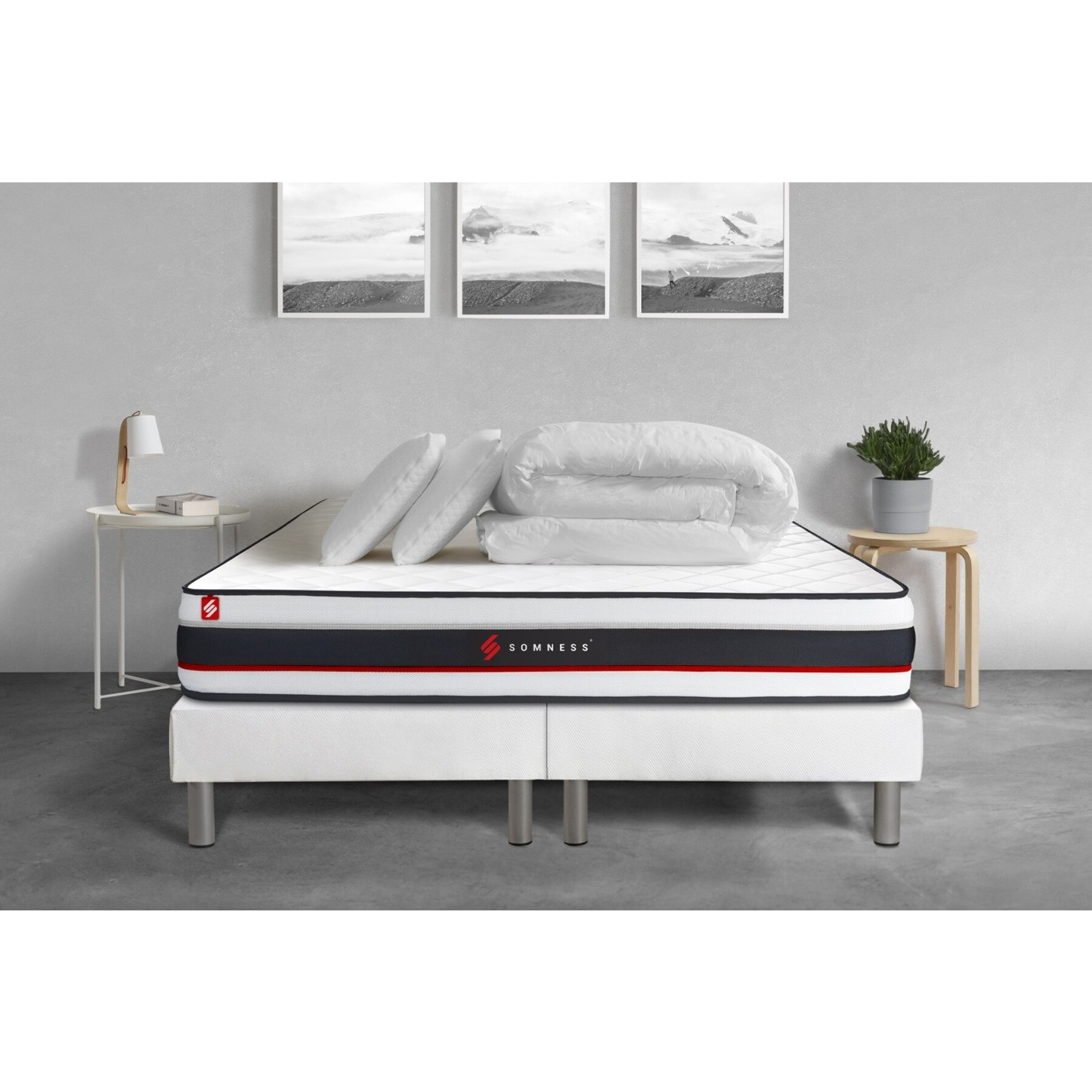 Pack sommier + matelas FORM + 2 oreillers mémoire de forme + Couette Percale