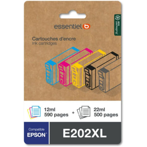 Cartouche d'encre ESSENTIELB E202XL Noir + 3 couleurs