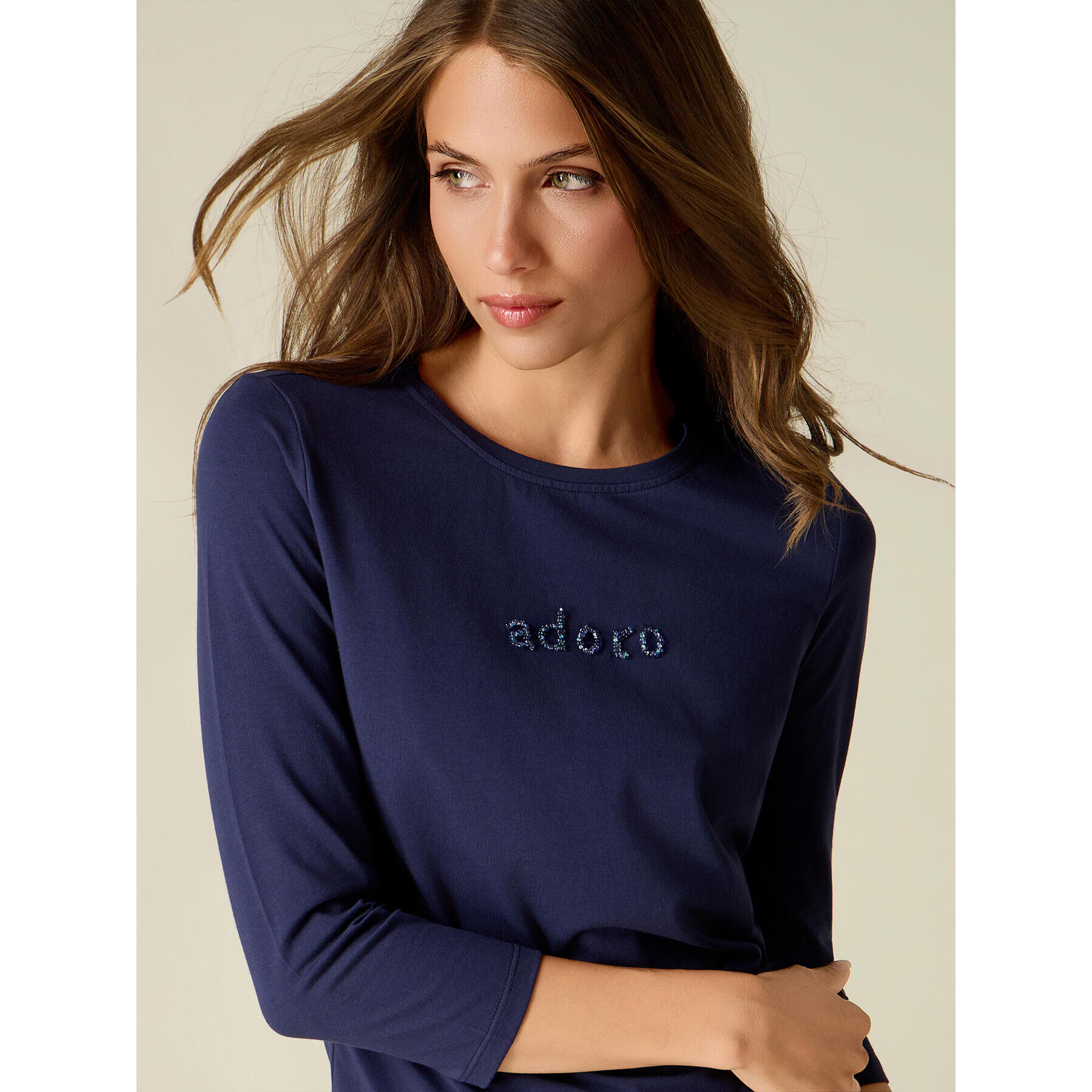Oltre - T-shirt con ricamo lettering gioiello - Blu