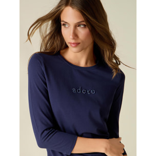 Oltre - T-shirt con ricamo lettering gioiello - Blu