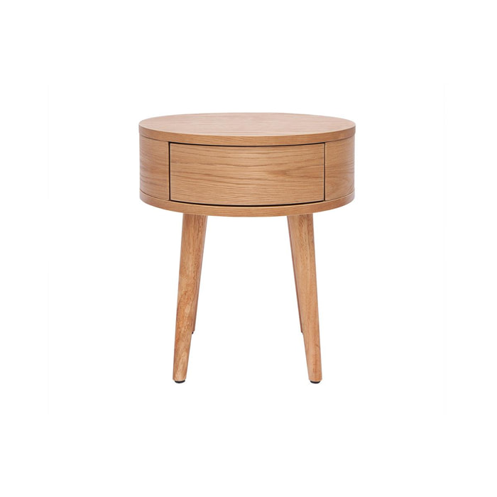 Table de chevet ronde en bois clair avec tiroir D45 cm JUDITH