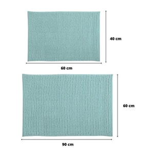 Lot de 2 Tapis de bain Microfibre CHENILLE Vert Pastel 40x60 et 60x90cm MSV