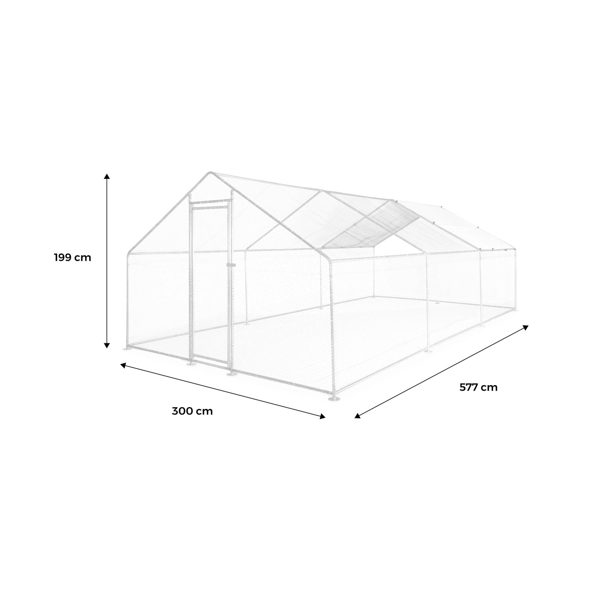 Enclos pour poulailler 18 m² - Babette - Volière en acier galvanisé. bâche de toit imperméable et anti UV. porte avec loquet. enclos pour animaux 3x6m