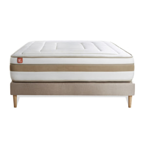 Ensemble Matelas Le Raffiné - 26cm - Ressorts ensachés et mémoire de forme - Confort haut de gamme, impact réduit. - Sommier kit Beige