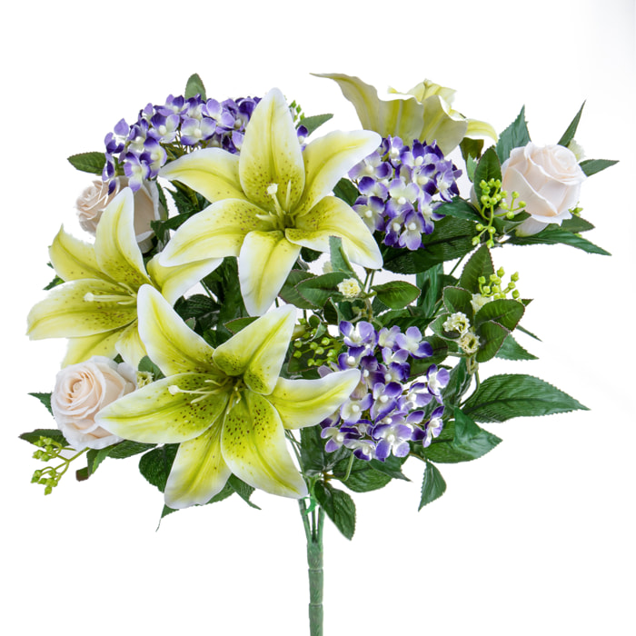 Bouquet Lilium/Achillea 50 Cm - Pezzi 1 - 18X50X18cm - Colore: bianco - Bianchi Dino - Fiori Artificiali